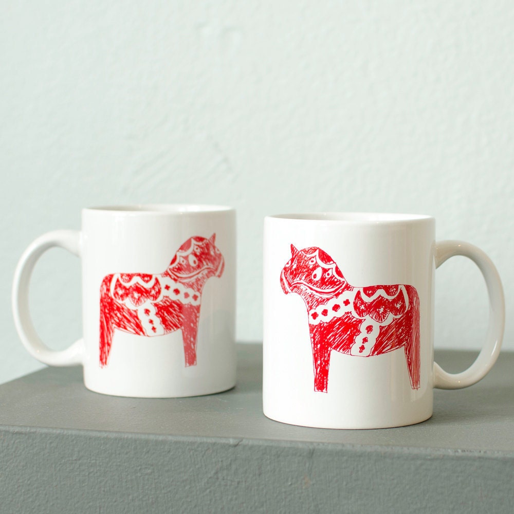Dala horse - hand printed coffee mug - vital