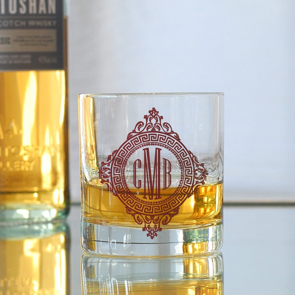 Custom monogram, screen printed glassware, old fashioned