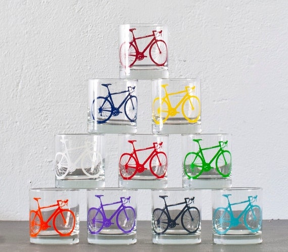 The whole lot - screen printed bicycle old fashioned  glasses, set of 10