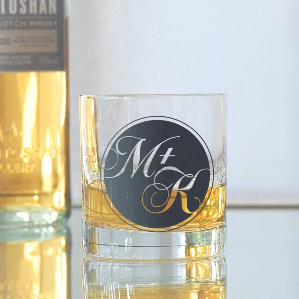 Custom round monogram, screen printed glassware, old fashioned glasses