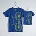 like father, like son FIXIE TSHIRT SET 2 tri-blend bike tees, lime green bicycle on indigo blue