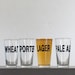 Classic beers - 4 hand printed pint glasses - dark charcoal - Lager Porter Wheat and Pale Ale
