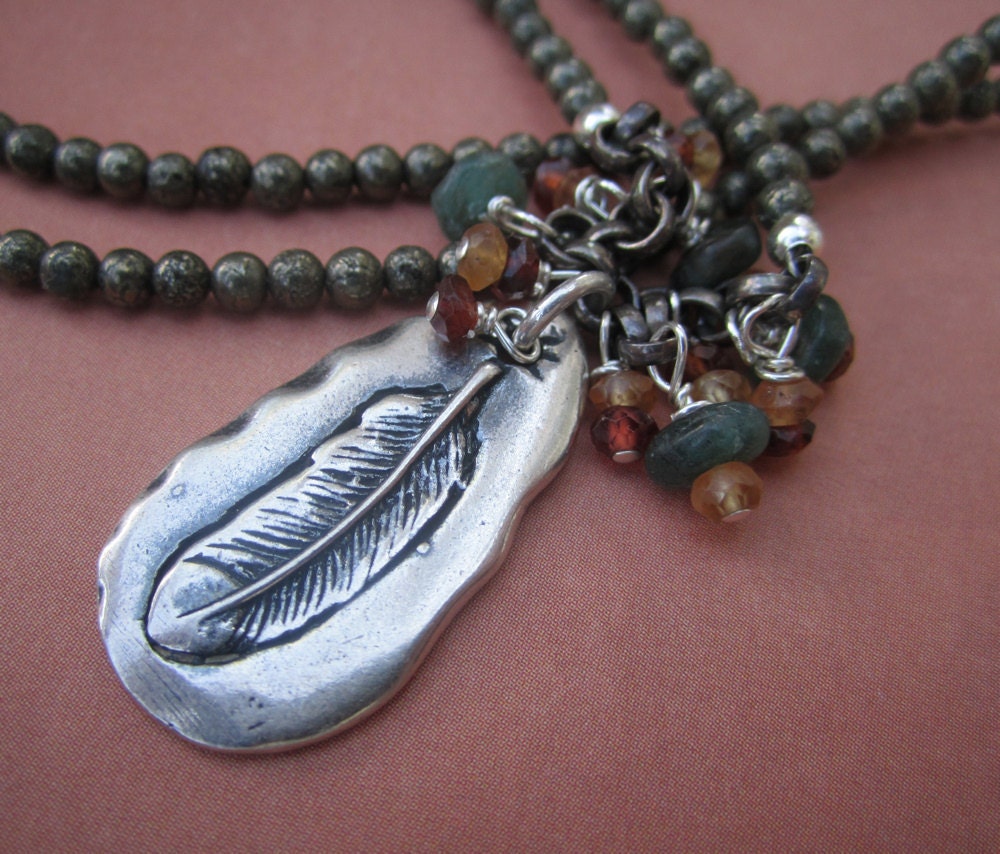 SALE - A Feather on My Window Garnet, Pyrite, and Apatite Necklace