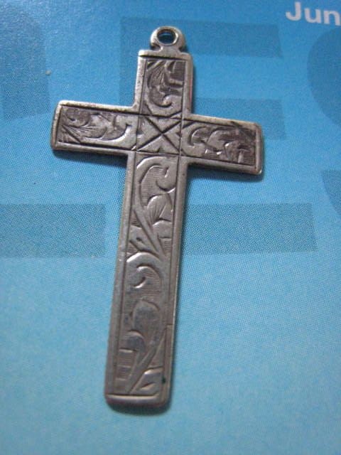 On Sale Antique Vintage Victorian Sterling Silver Engraved Cross Pendant