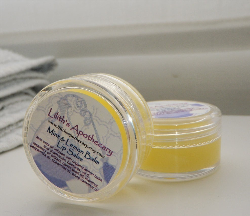 Lip Salve - Mint and Lemon Balm - minty tingle - therapeutic for cold sores - 10ml