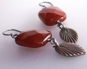Carnelian Earrings . Copper Leaf Dangle Earrings . Sterling Silver