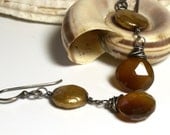 Golden Chalcedony Earrings . Dangle Earrings . Coin Pearl Earrings . Sterling Silver