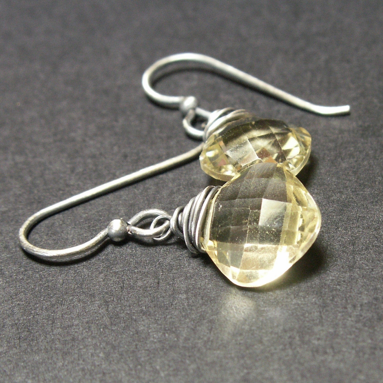 Citrine Earrings . Sterling Silver . Pale Lemon Drops