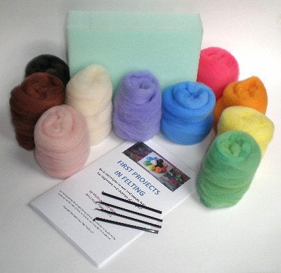 FELTING KIT basic wet and needle felting for beginners 4 oz. hand dyed wool