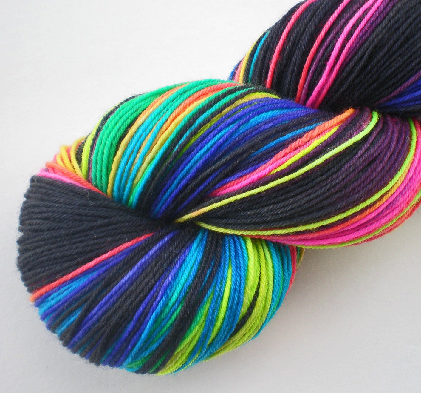 hand dyed sock yarn superwash merino nylon fingering NEON LIGHTS 460 yds.