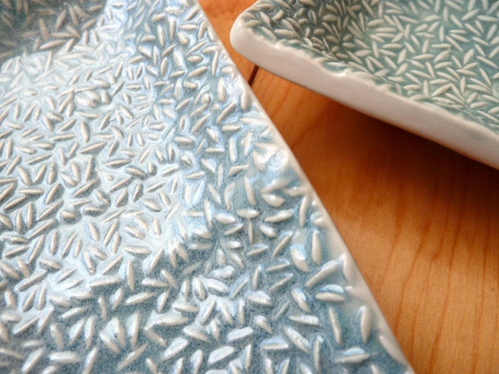 Sushi Dish Set with Rice Pattern, Handmade Pottery by Baileybowls