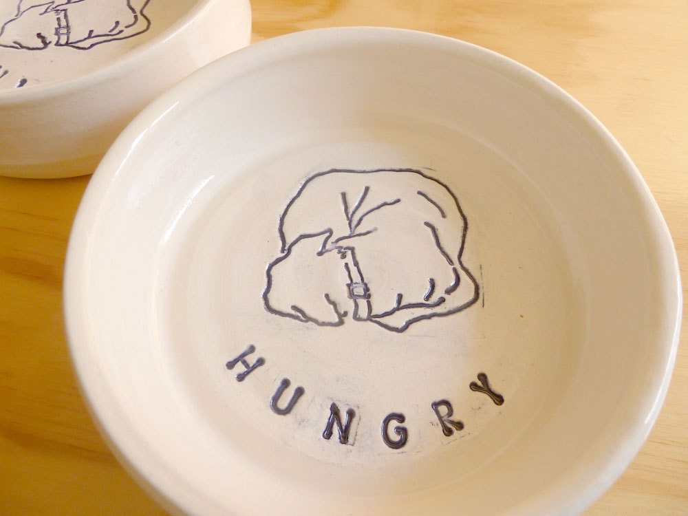Bailey Bowl, Ceramic Pet Dish - 'HUNGRY'