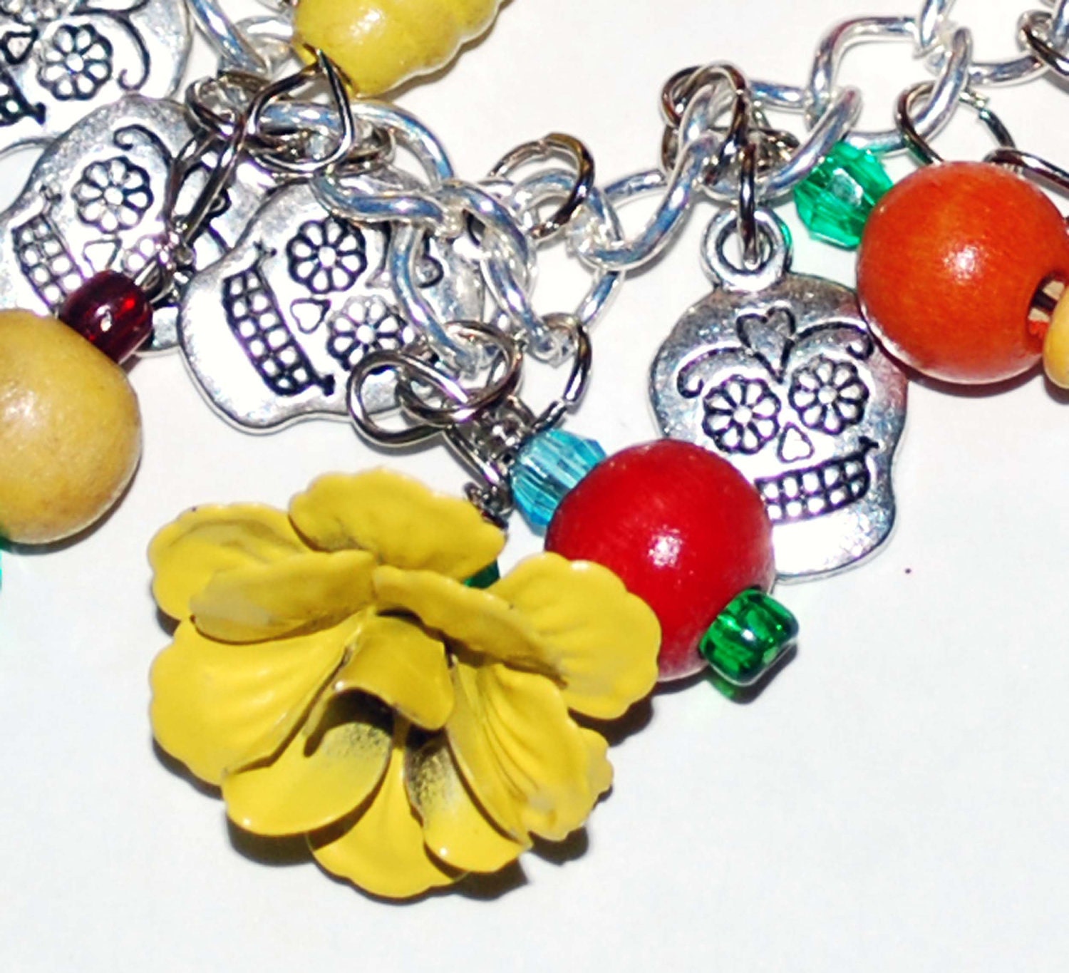 Day of the Dead Roses and Sugar Skulls Charm Bracelet