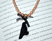 Edgar the Raven Necklace of Vintage Glass Pearls