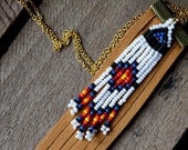 saddle tan leather fringe and seed bead necklace - bright light