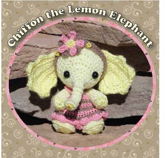SALE Digital PDF Chiffon the Little Lemon Elephant Crochet Pattern Stuffed Doll Toy by Peggytoes