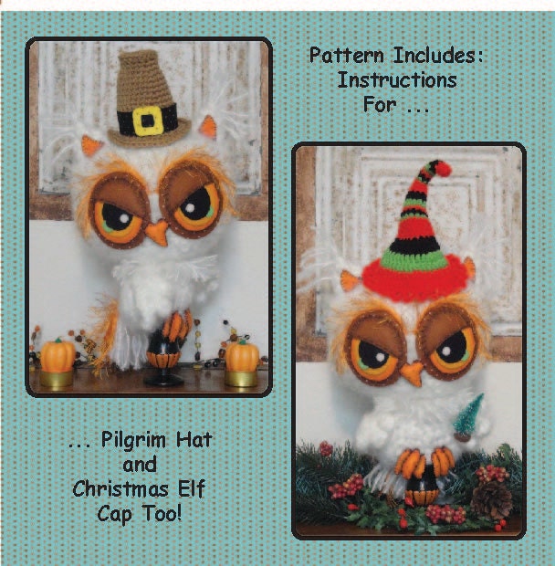 SALE Digital PDF Owl Crochet Pattern with Felt Eyes Candlestick Holiday Decor or Plush Stuffie Halloween Thanksgiving Christmas
