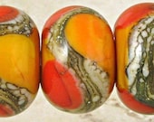 Apricot Orange Handmade Glass Lampwork Beads Set of 6 with Red Lipstick and Ivory Web Accents Small 11x7mm Warm Fire - SpawnOfFlame