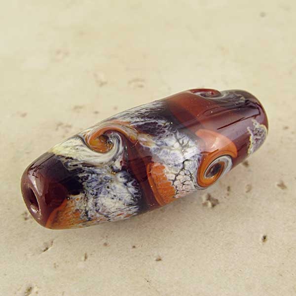 Brown and Orange Handmade Lampwork Glass Focal Bead Chocolate Bar