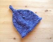 Hand knit baby boy hat blue alpaca merino elf fairy pixie gnome blueberry luxury 3-6 months