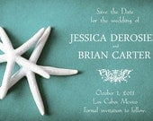 25 Wedding save the date cards 5x7 - WHITE STARFISH on teal