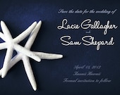 25 Wedding Save the Date cards 5x7 - White Starfish on Dark Blue