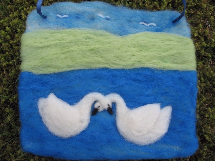 Needle Felted Picture Swan Love