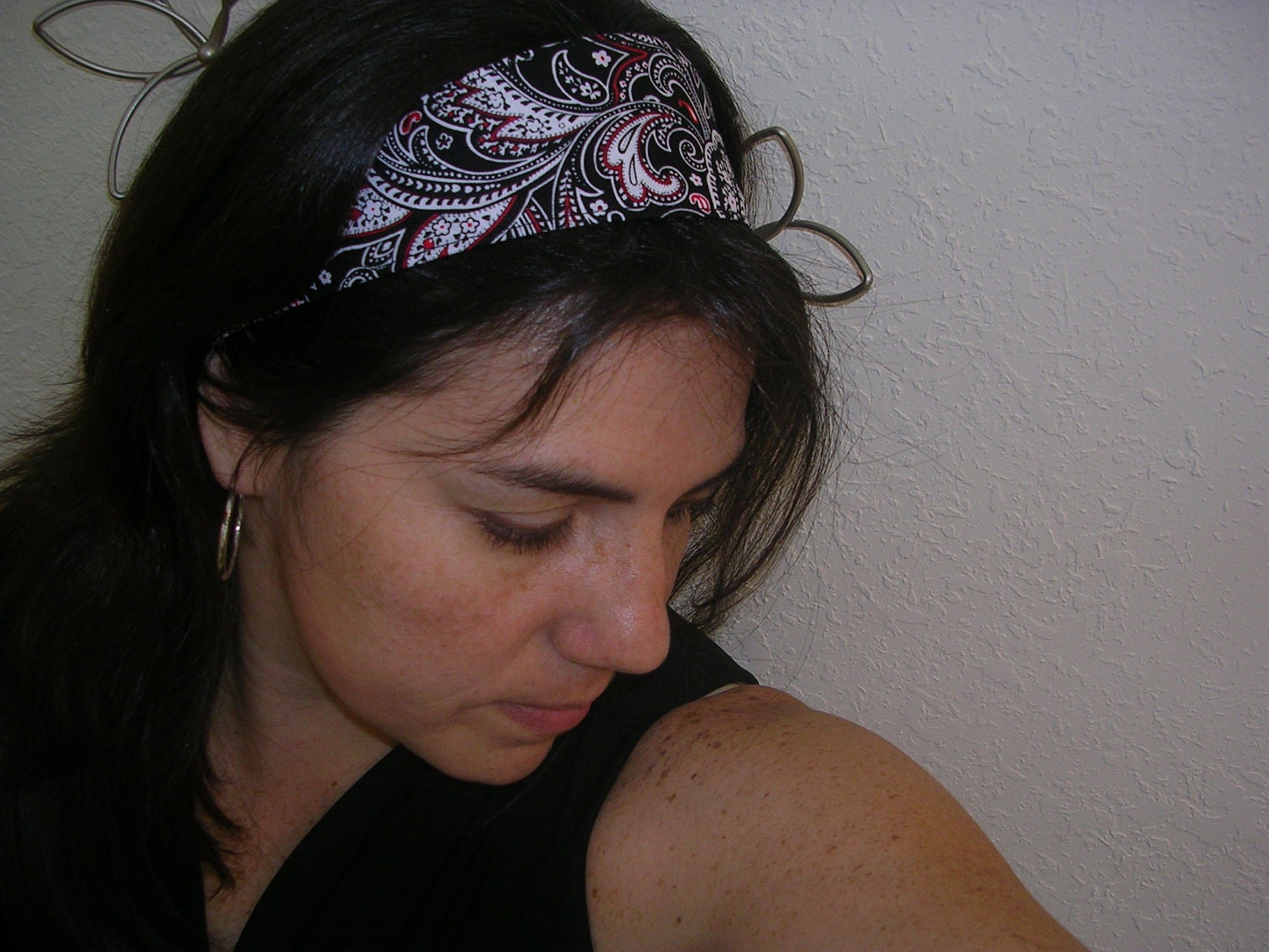Fabric Headband Black  Red Paisley reversible women hair band, girl headband