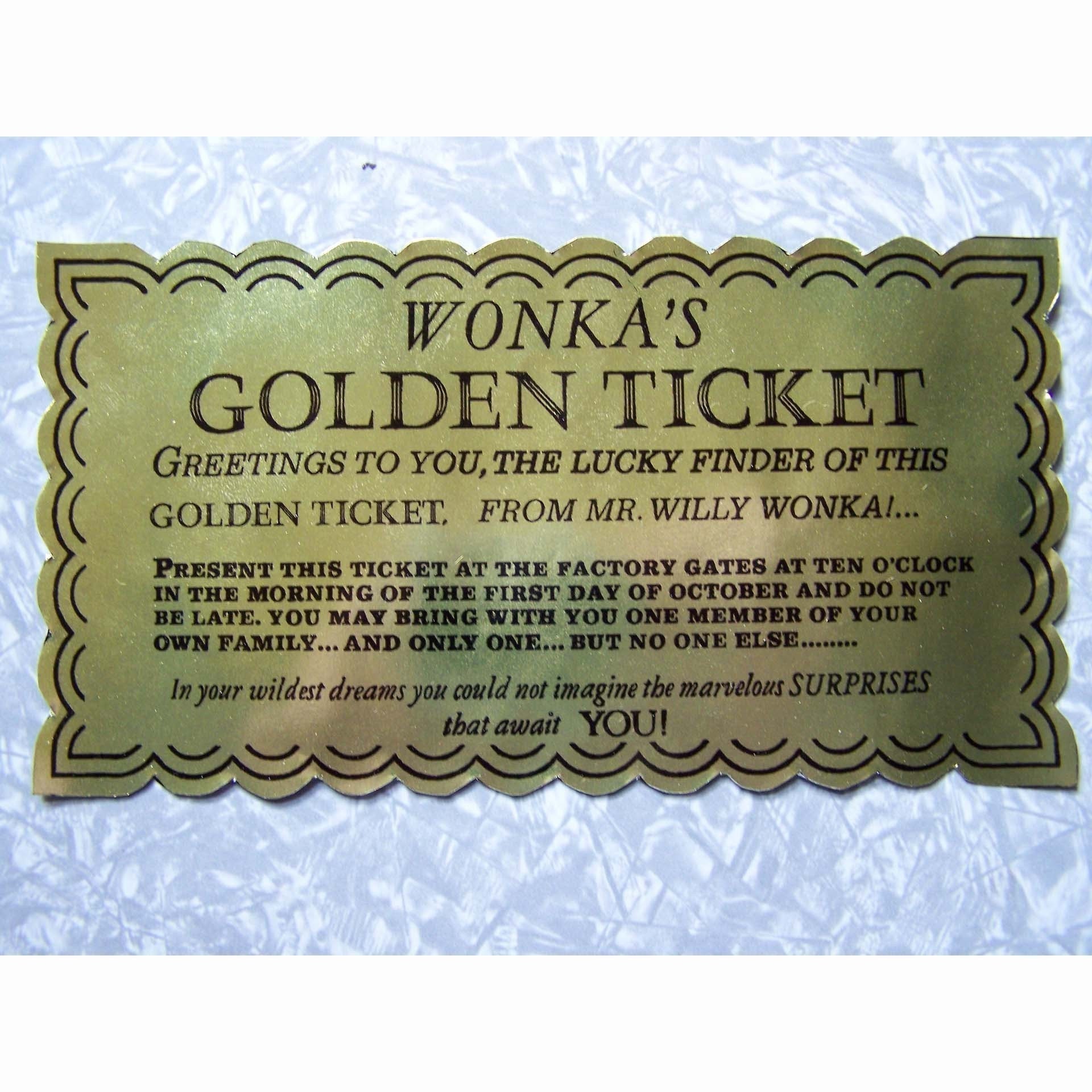 Golden Ticket from Willy Wonka and Charlie and the Chocolate Factory 2 Tickets expertly reproduced