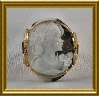 Rolled Gold Black and White Lady Cameo Ring