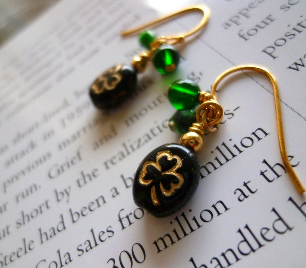 black and green earrings - crystal and clover beaded earrings - roisin earrings