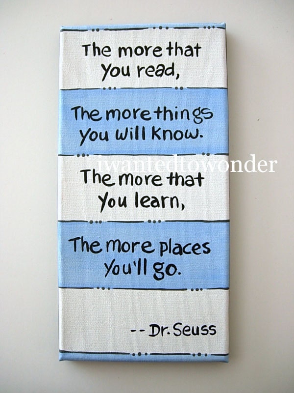 Dr. Seuss Kids Wall Art .  Blue and White ... hand painted Artwork for kids .Painted and Ready to Ship