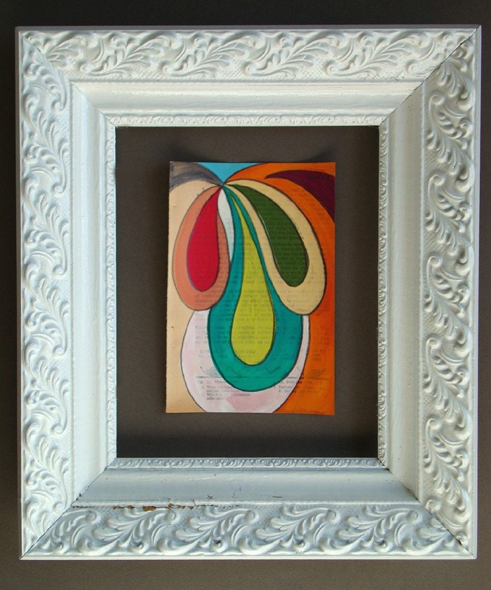 Color Lobes - Original Art on Antique Book Page (free shipping -domestic)