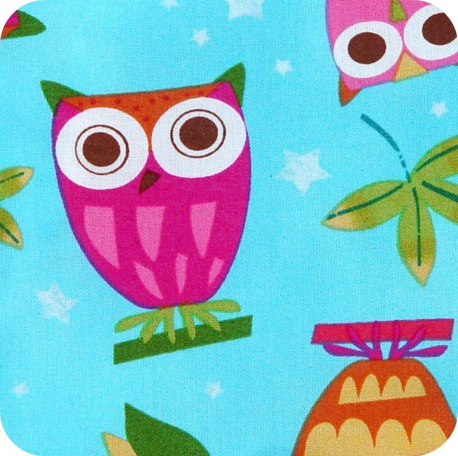 Large 14 x 16 Wet Bag / Kaufman Owls On A Whim Fabric / Perfect for Diapers / Gym / Swim / SEALED SEAMS and Snap Strap