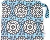 Large Wet Bag Wetbag 14 x 16 / Amy Butler Sky Wallflower Fabric perfect for diaper bag, gym and swim / SEALED SEAMS and Snap Strap