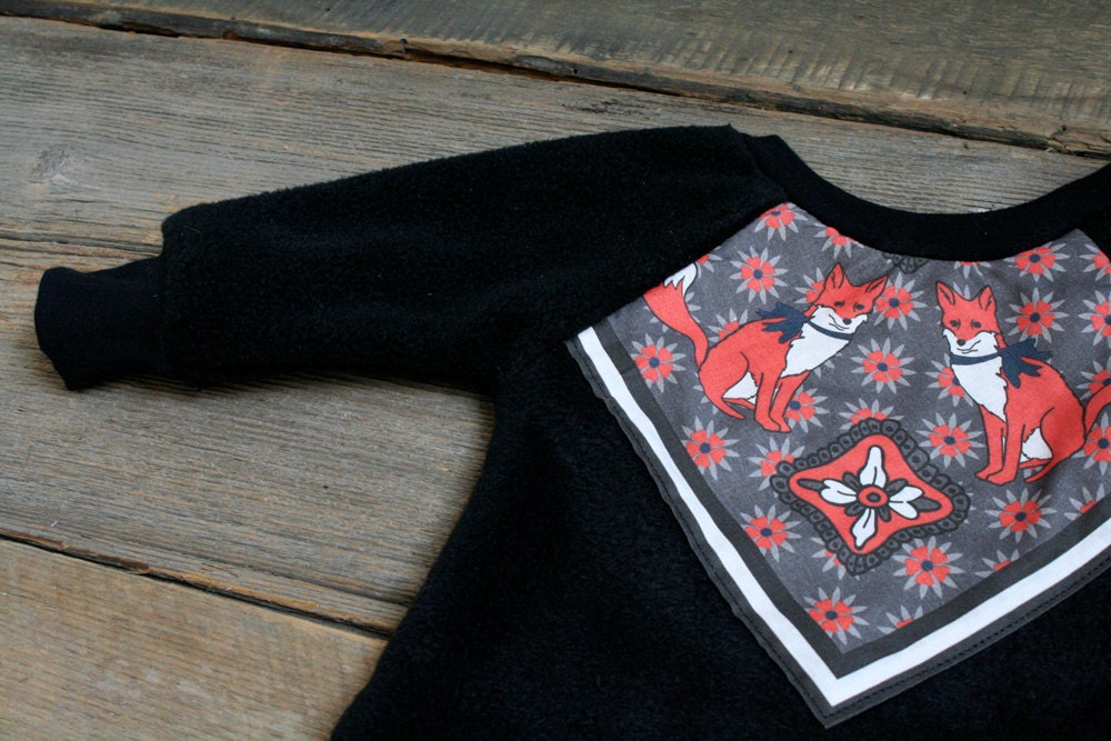Fox print baby sweatshirt- black fleece