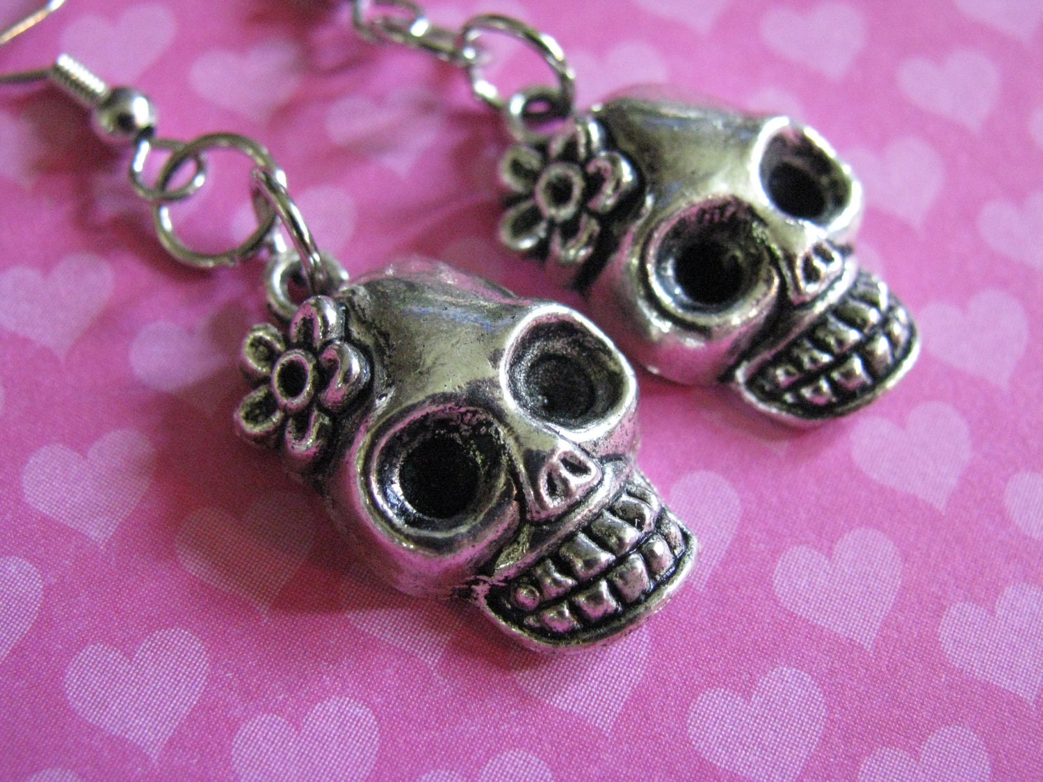 Sugar Skull Dangle Earrings, Fish Hook Earrings