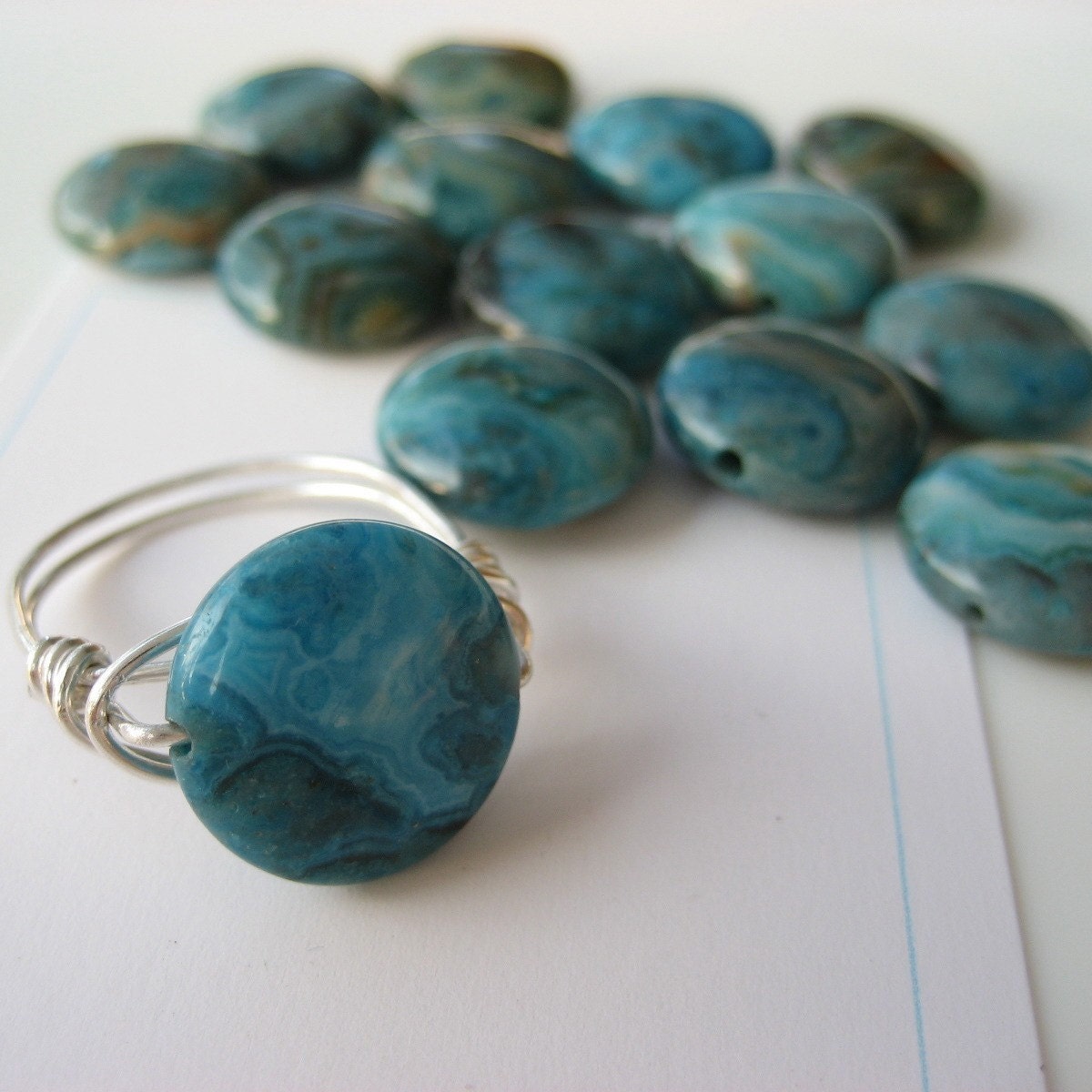 Pick your stone and ring size  Larimar Blue CLA Puff Coin Ring