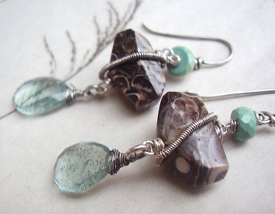 Turritella, Aquamarine & Turquoise Earrings