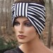 40s Retro Pin Up Girl Black and White Striped Stretchy Wide Headband
