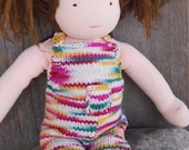 ON SALE Waldorf Doll Clothes, Romper, Sunsuit, Overalls, Summer Clothes for your Dolly, Summer Garden, handknit by Woolies on Etsy