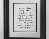 8x10 screenprint- Mr. Darcy proposal scene