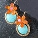 ON SALE - Sleeping Beauty Turquoise Carnelian Wire Wrapped Flower Earrings