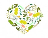 Love That Heart Of Yours - digital art, heart, 8x10, illustration, poster, nature, kitchen art, floral, leaves drawing, yoga art