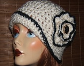 Gorgeous Crochet Cloche  Hat Deco With Black Trim