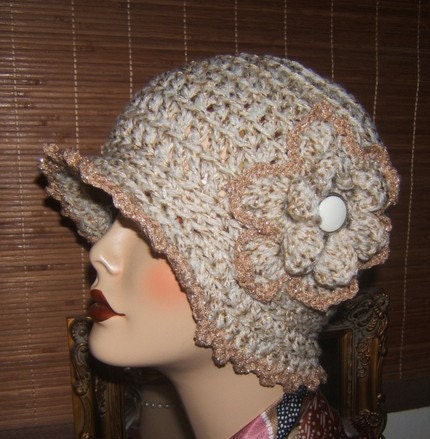 Crochet  ClocheHat Gold Fleck With Gold Accents  (Pdf Pattern File Only)