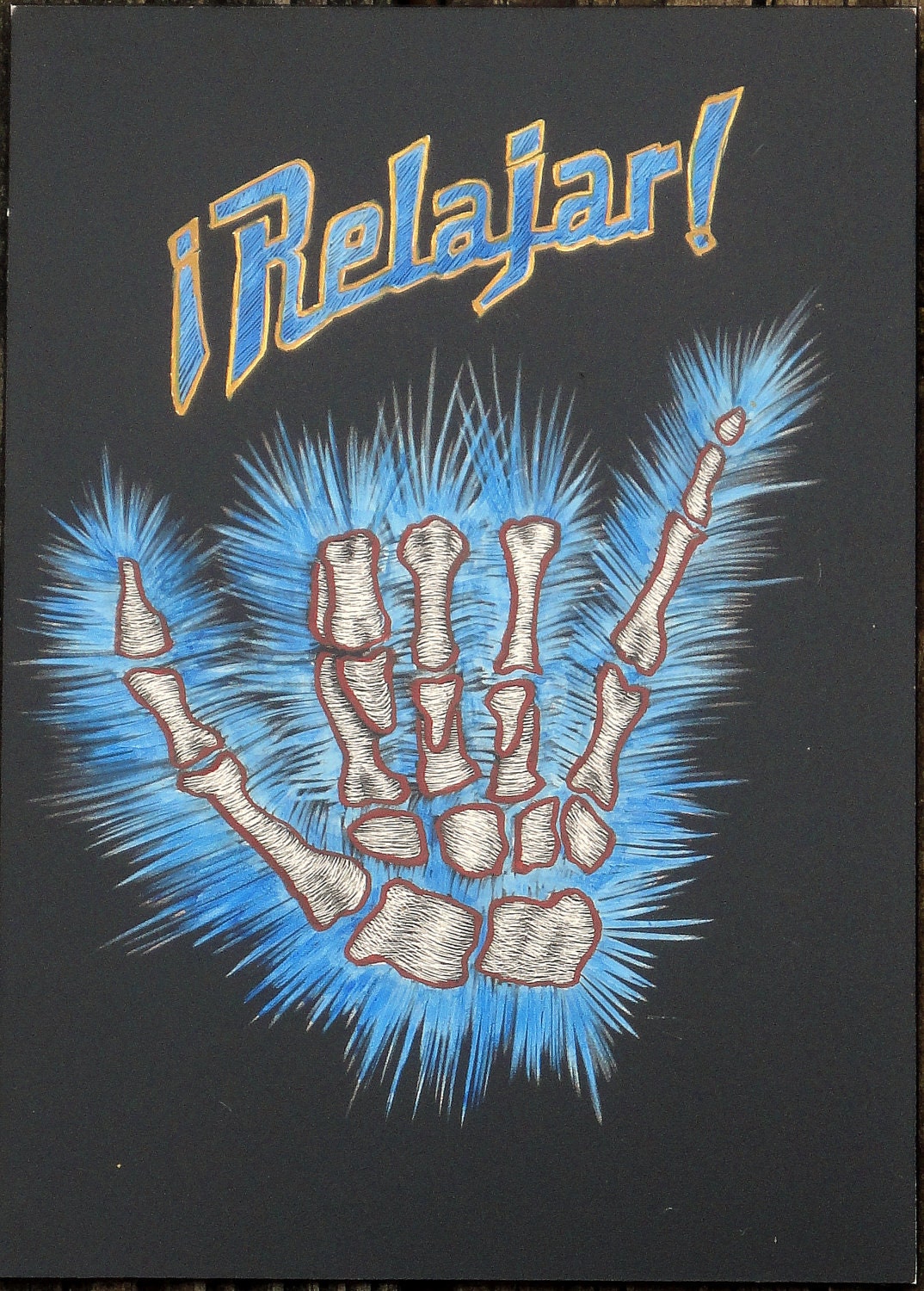 Hang Loose Loteria inspired scratchboard hand portrait