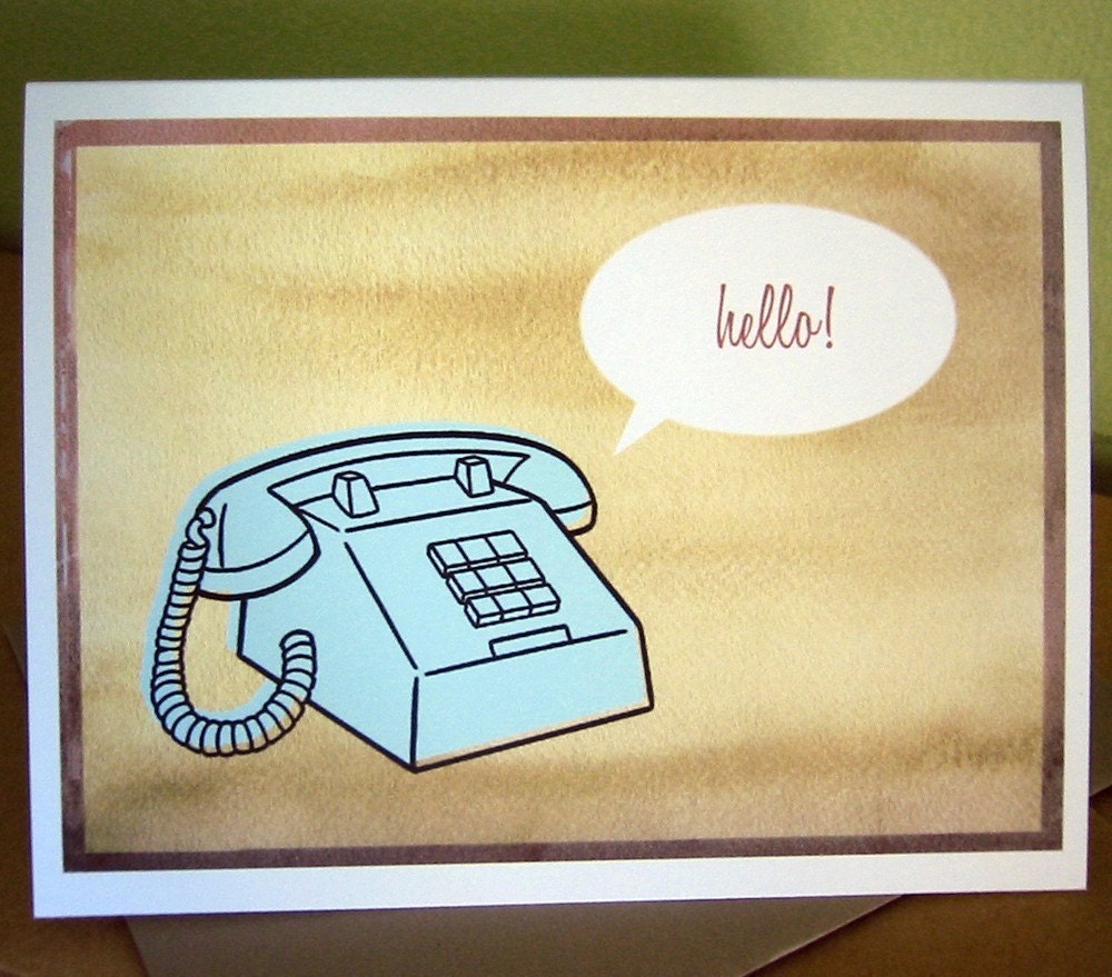 Retro Telephone Notecards, Pack of 5 blank notecards and envelopes