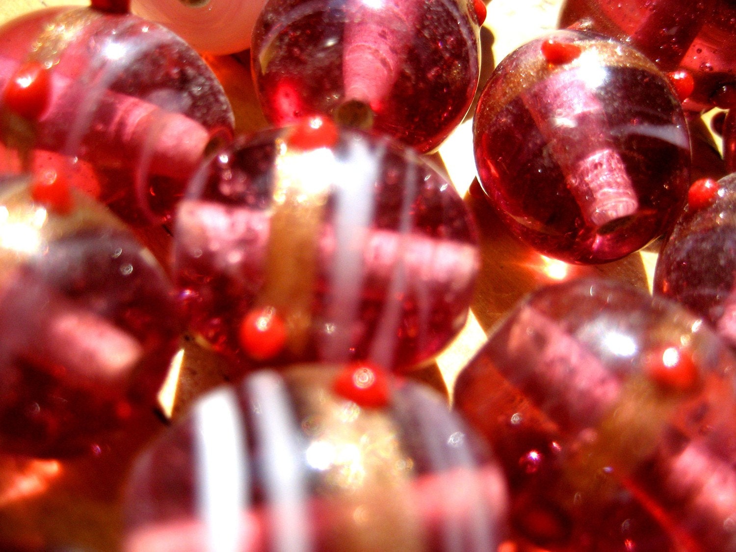 17 Pink and Red and Gold Glass Beads- Destash