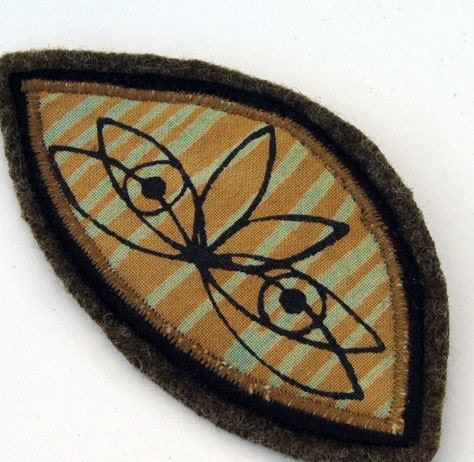 Stripey fabric wearable art brooch pin screenprinted Lily Eyes